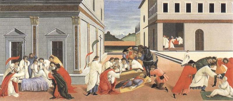 Sandro Botticelli Three miracles of St Zanobius,reviving the dead